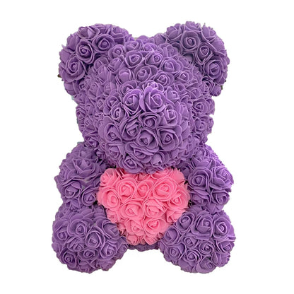 40cm Artificial Rose Heart Teddy Bear Handmade Bear of Roses For Women Valentine's Day Wedding Bithday Gift Drop Shipping