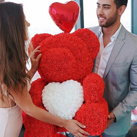 40cm Artificial Rose Heart Teddy Bear Handmade Bear of Roses For Women Valentine's Day Wedding Bithday Gift Drop Shipping