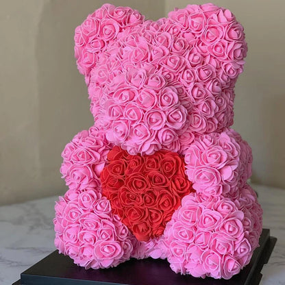 40cm Artificial Rose Heart Teddy Bear Handmade Bear of Roses For Women Valentine's Day Wedding Bithday Gift Drop Shipping