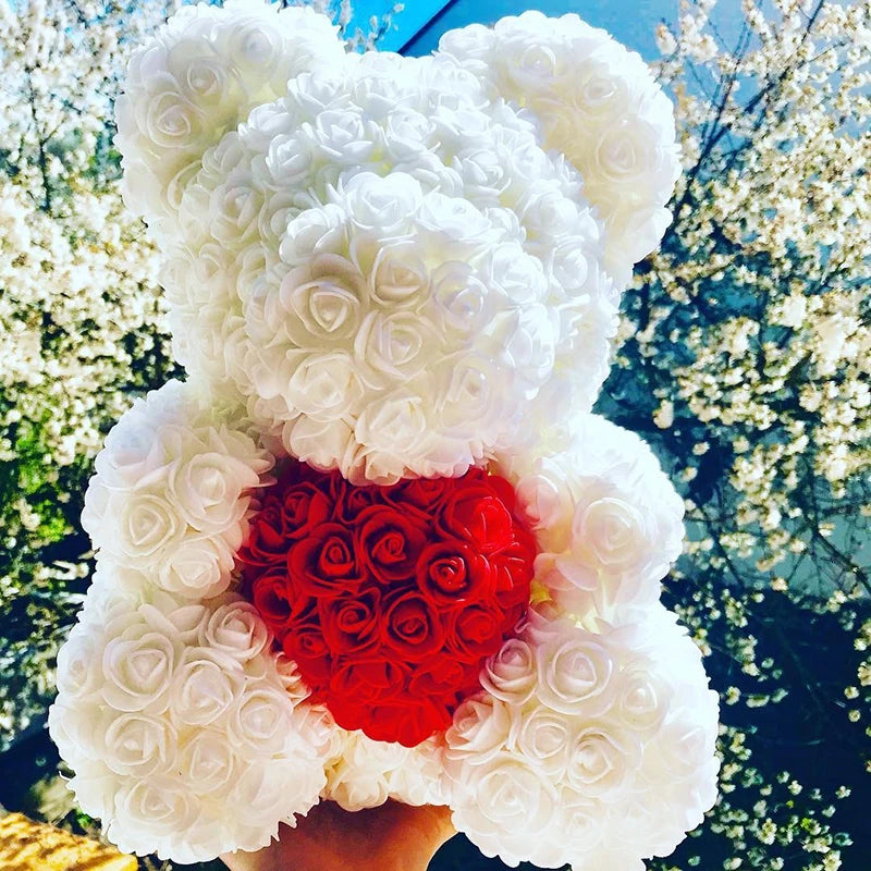 40cm Artificial Rose Heart Teddy Bear Handmade Bear of Roses For Women Valentine's Day Wedding Bithday Gift Drop Shipping