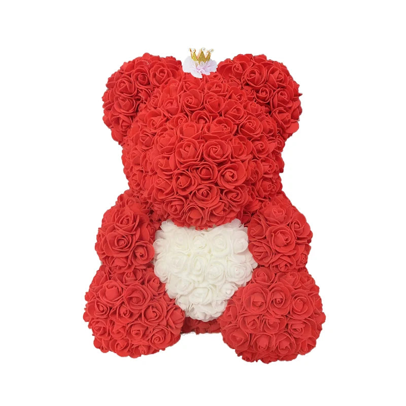 40cm Artificial Rose Heart Teddy Bear Handmade Bear of Roses For Women Valentine's Day Wedding Bithday Gift Drop Shipping