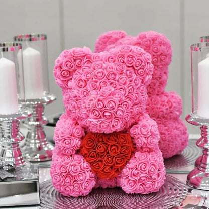 40cm Artificial Rose Heart Teddy Bear Handmade Bear of Roses For Women Valentine's Day Wedding Bithday Gift Drop Shipping