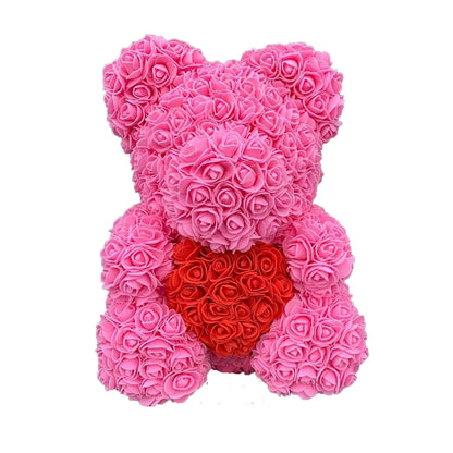 40cm Artificial Rose Heart Teddy Bear Handmade Bear of Roses For Women Valentine's Day Wedding Bithday Gift Drop Shipping