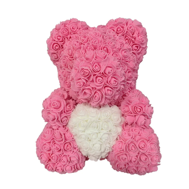 40cm Artificial Rose Heart Teddy Bear Handmade Bear of Roses For Women Valentine's Day Wedding Bithday Gift Drop Shipping