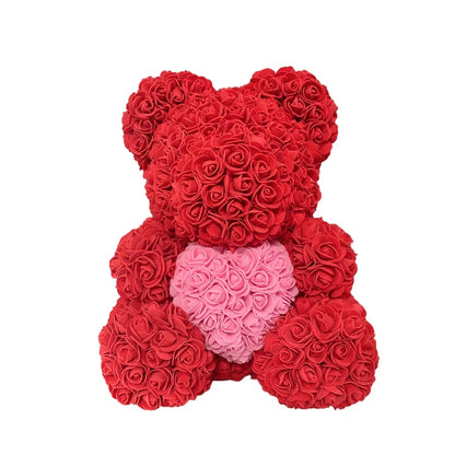 40cm Artificial Rose Heart Teddy Bear Handmade Bear of Roses For Women Valentine's Day Wedding Bithday Gift Drop Shipping