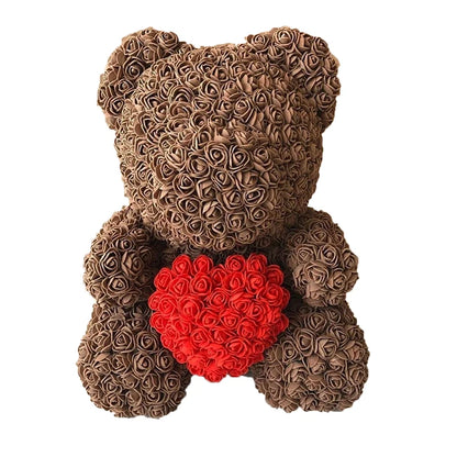 40cm Artificial Rose Heart Teddy Bear Handmade Bear of Roses For Women Valentine's Day Wedding Bithday Gift Drop Shipping