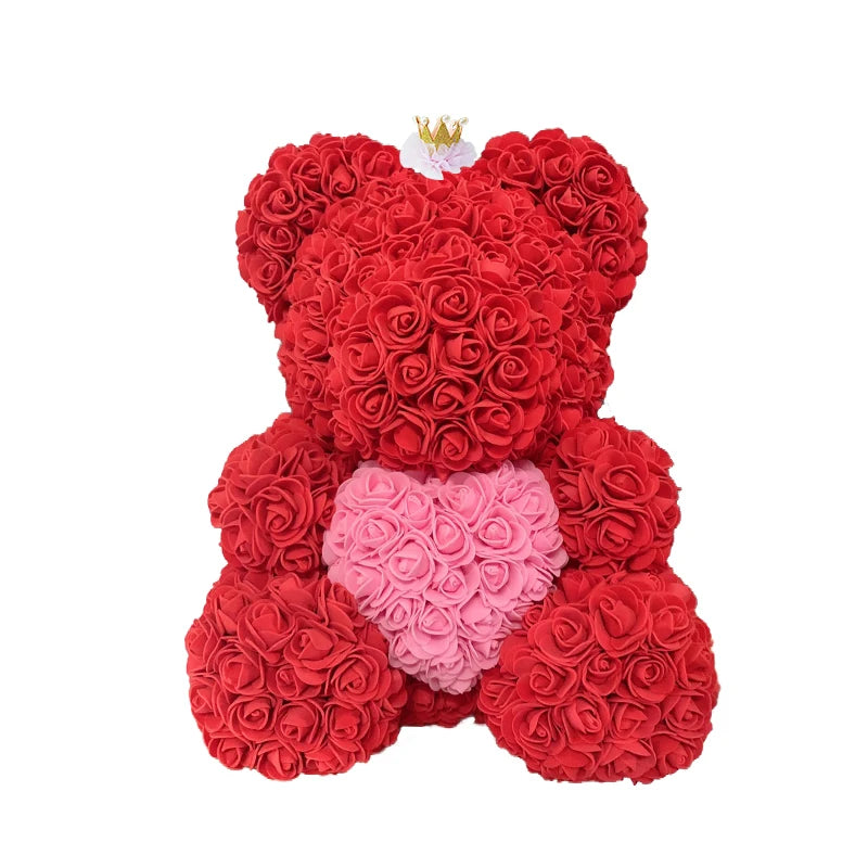 40cm Artificial Rose Heart Teddy Bear Handmade Bear of Roses For Women Valentine's Day Wedding Bithday Gift Drop Shipping