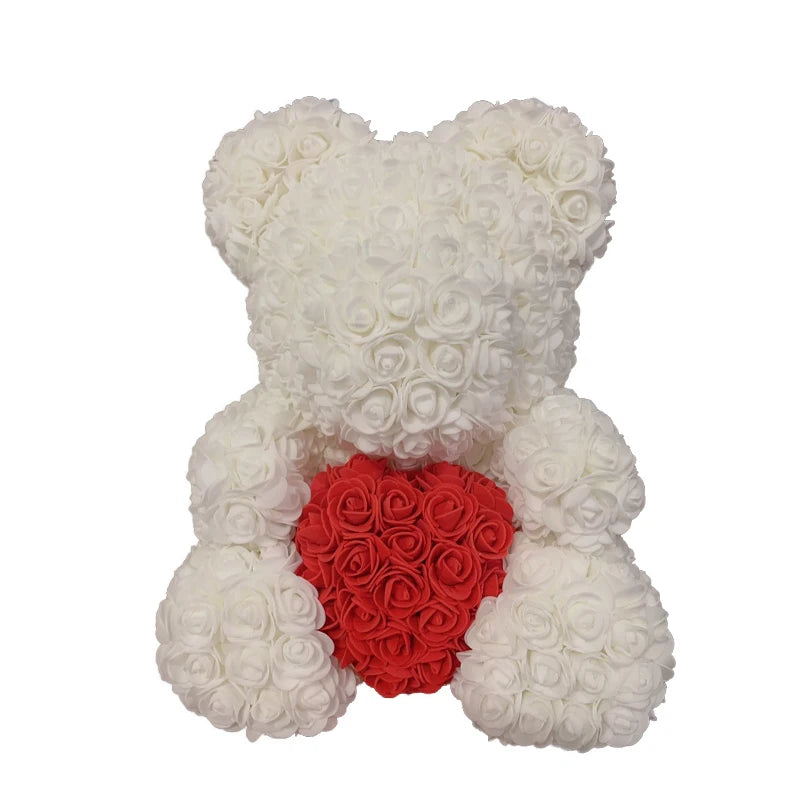 40cm Artificial Rose Heart Teddy Bear Handmade Bear of Roses For Women Valentine's Day Wedding Bithday Gift Drop Shipping