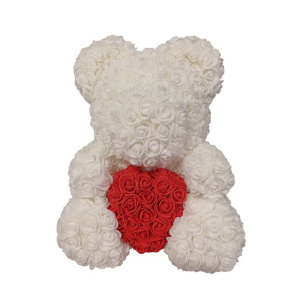 40cm Artificial Rose Heart Teddy Bear Handmade Bear of Roses For Women Valentine's Day Wedding Bithday Gift Drop Shipping