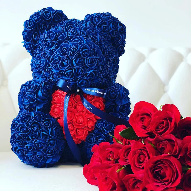 40cm Artificial Rose Heart Teddy Bear Handmade Bear of Roses For Women Valentine's Day Wedding Bithday Gift Drop Shipping